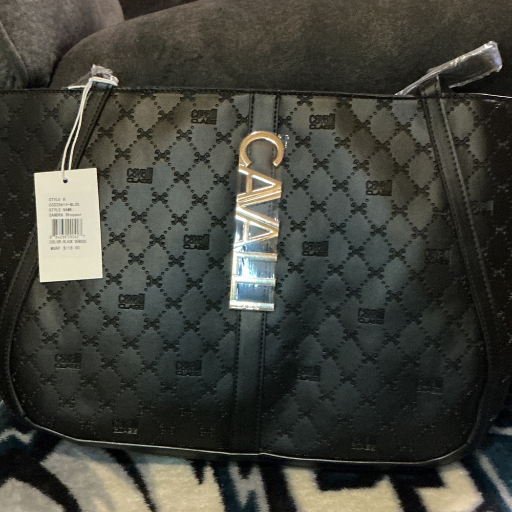 Cavalli Class Black Tote with Silver Accents